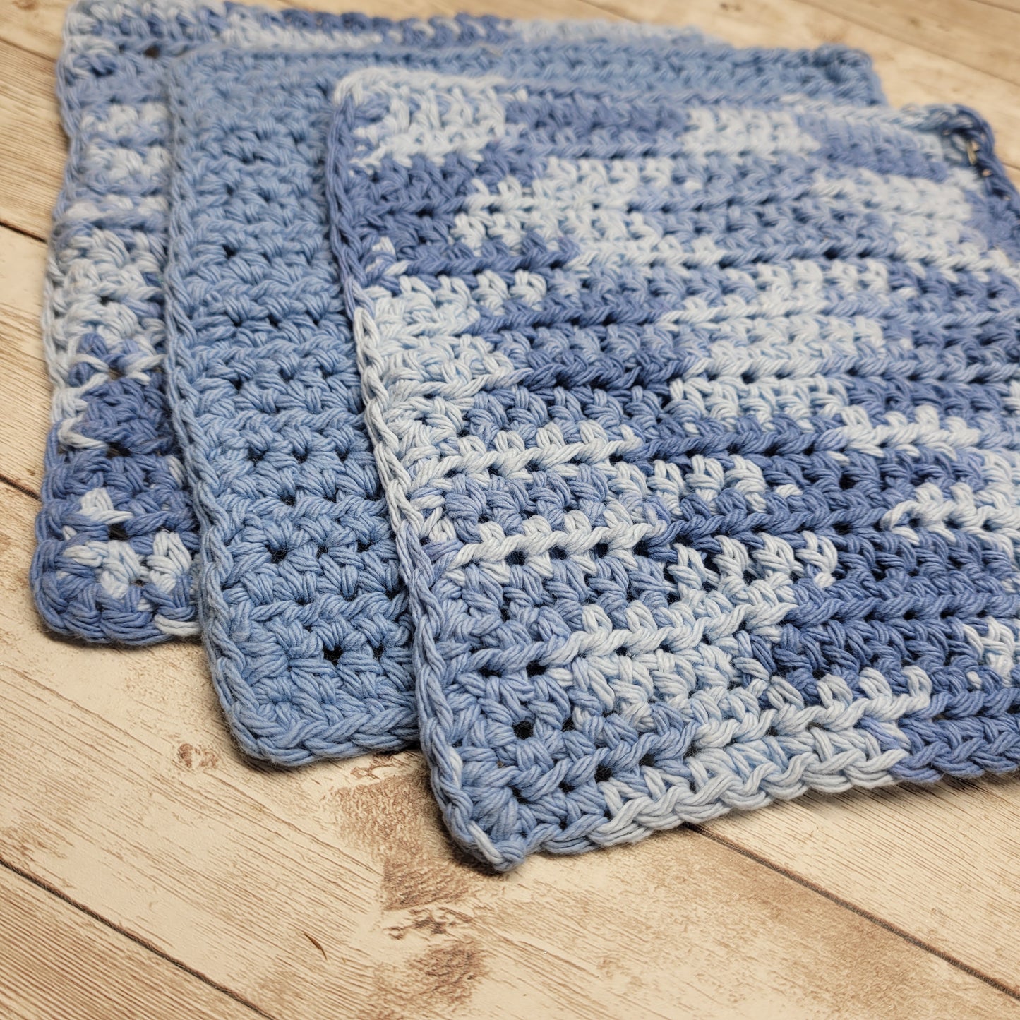 Set of 3 Cotton Washcloths - Shades of Denim