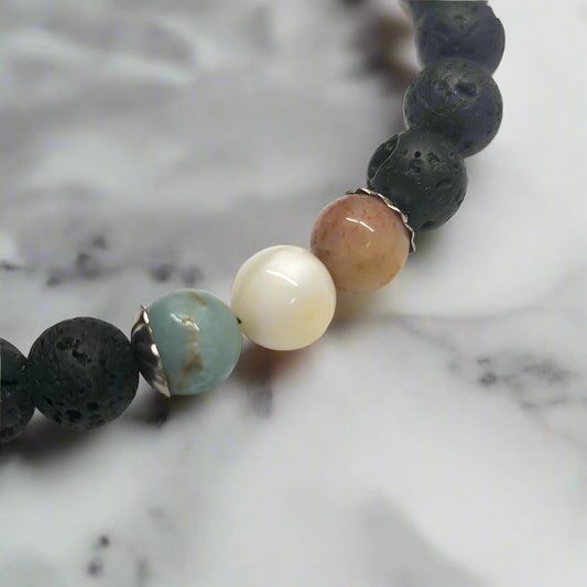 Lava Stone Aromatherapy Bracelet with Amazonite