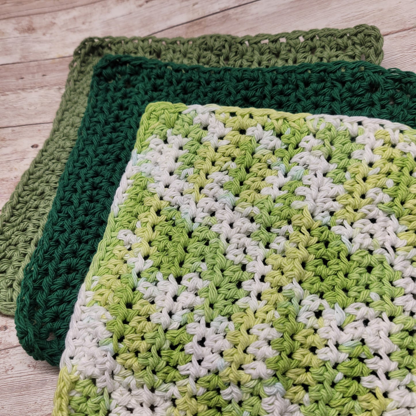 Set of 3 Cotton Washcloths - Shades of Green