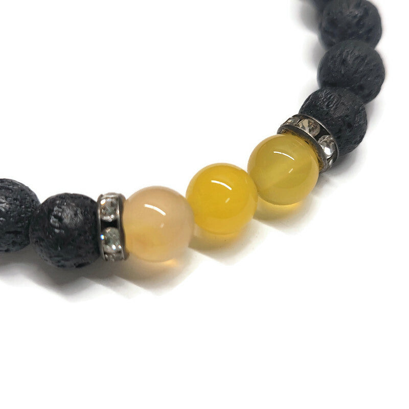 Lava Stone Aromatherapy Bracelet with Yellow Banded Agate