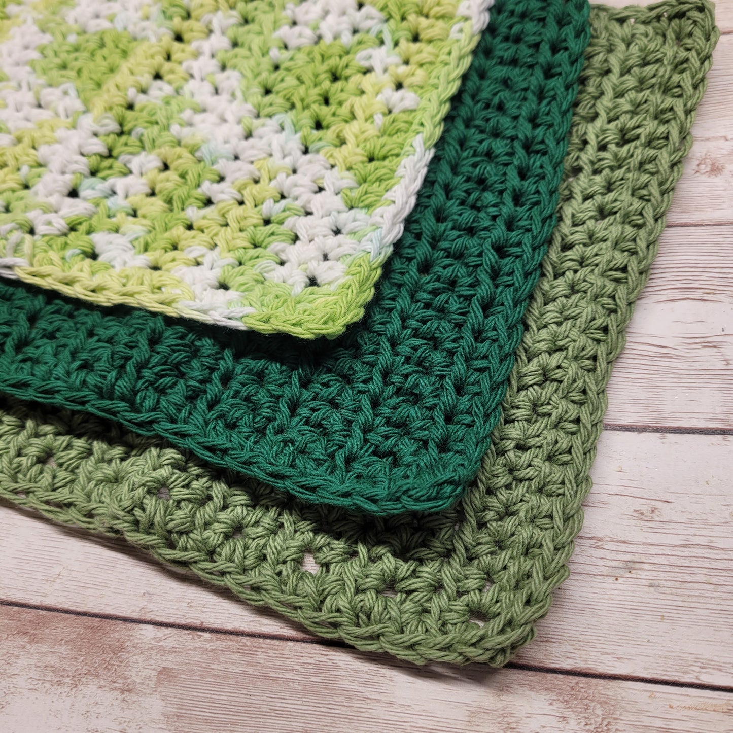 Set of 3 Cotton Washcloths - Shades of Green