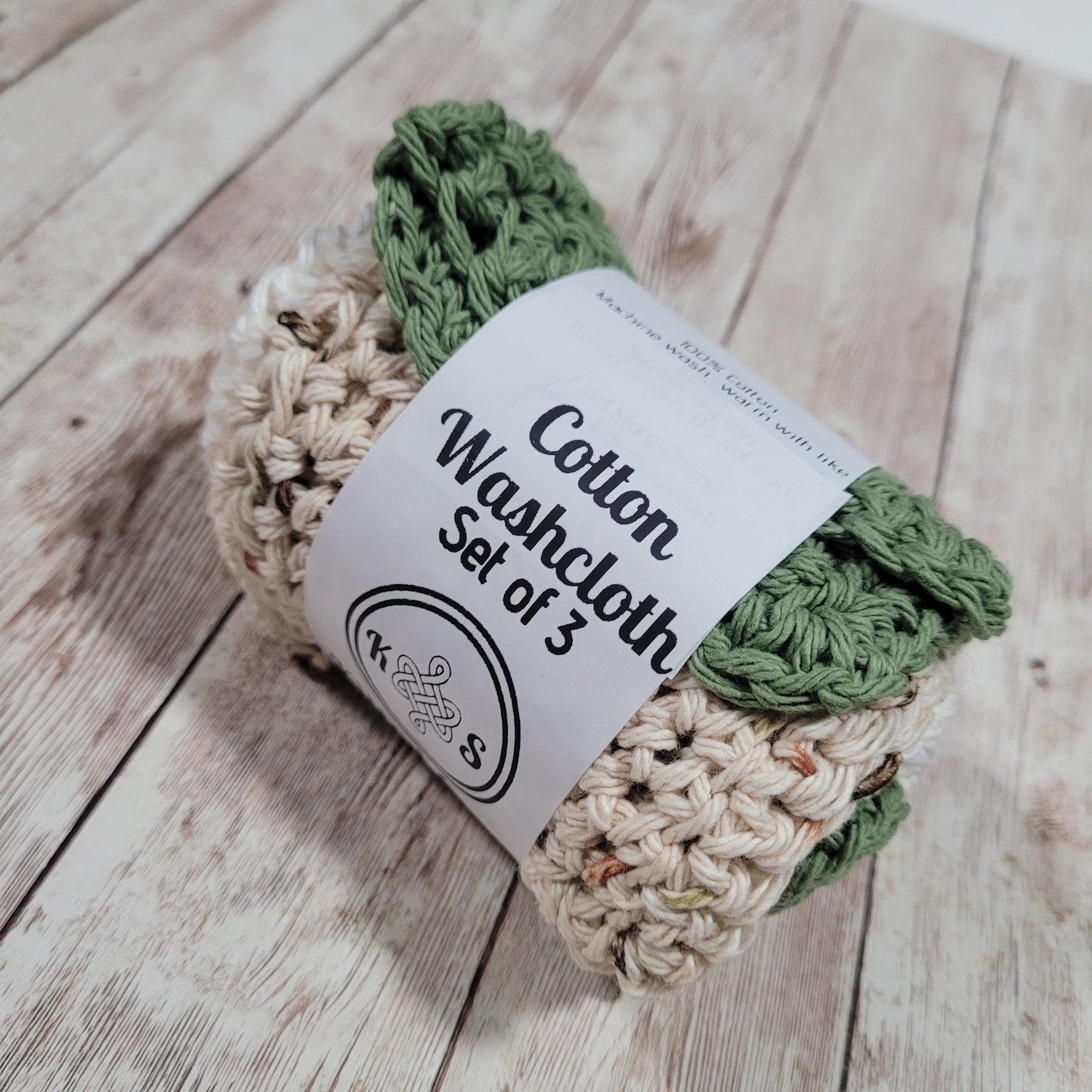 Set of 3 Cotton Washcloths - Neutral Sage