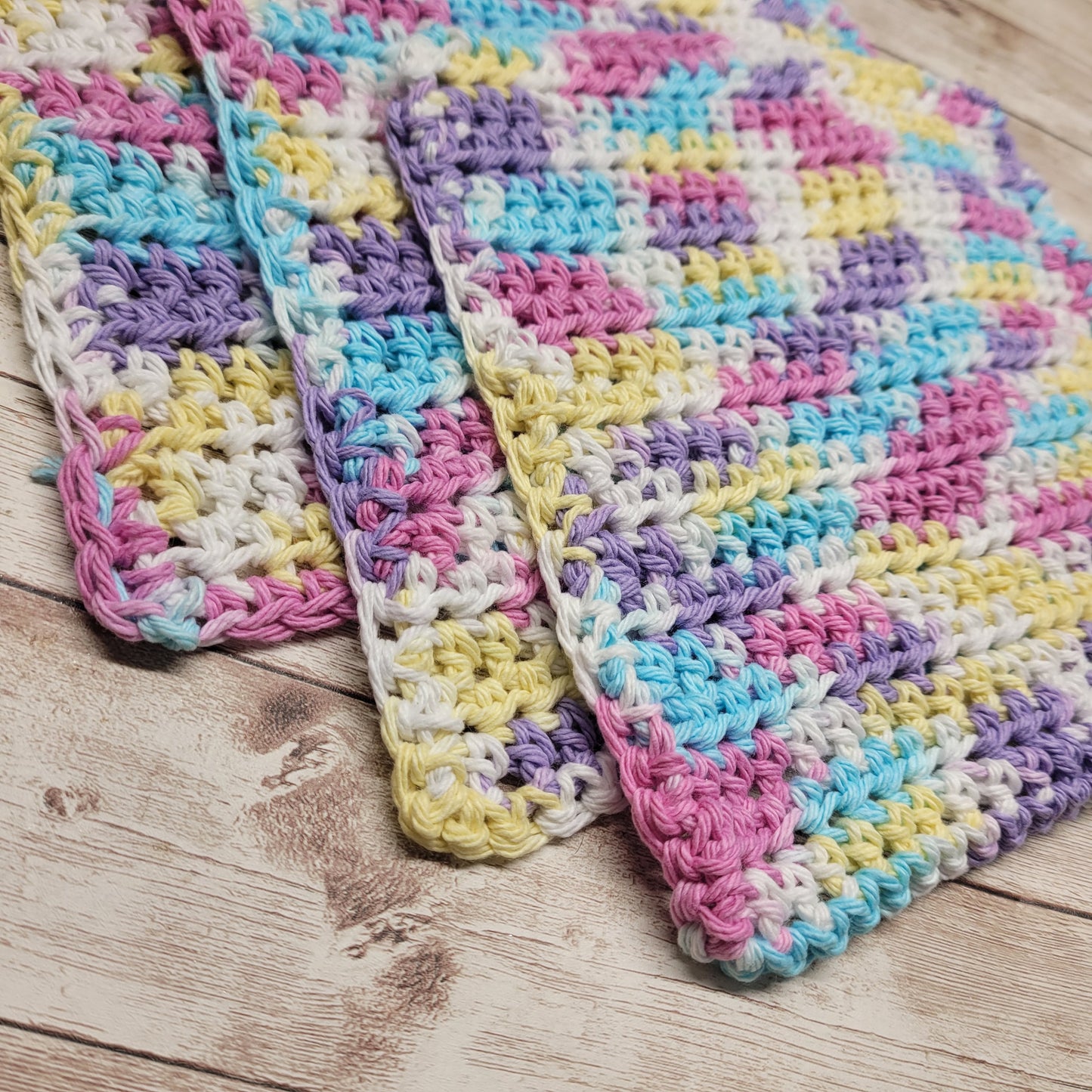 Set of 3 Cotton Washcloths - Pastels