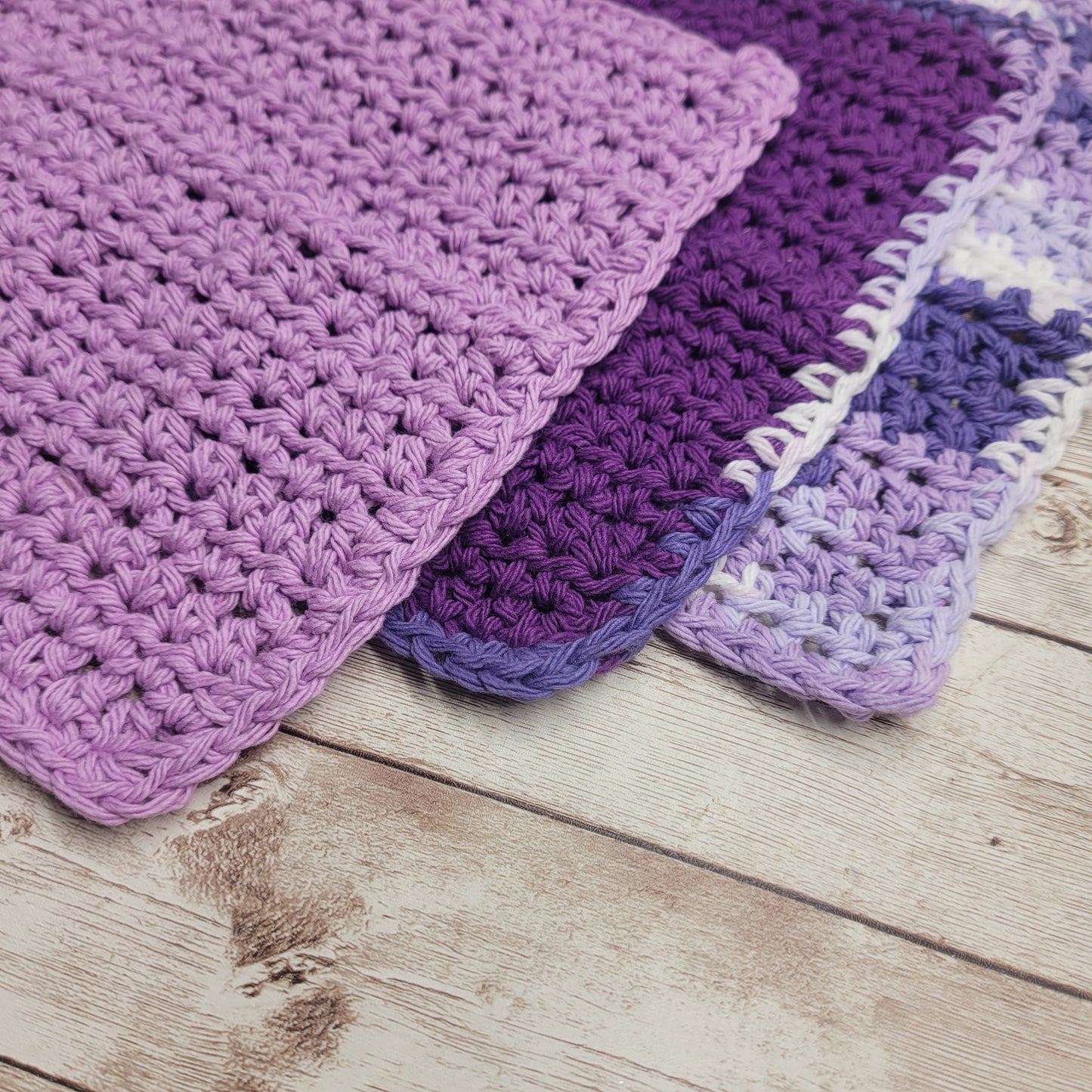 Set of 3 Cotton Washcloths - Shades of Purple