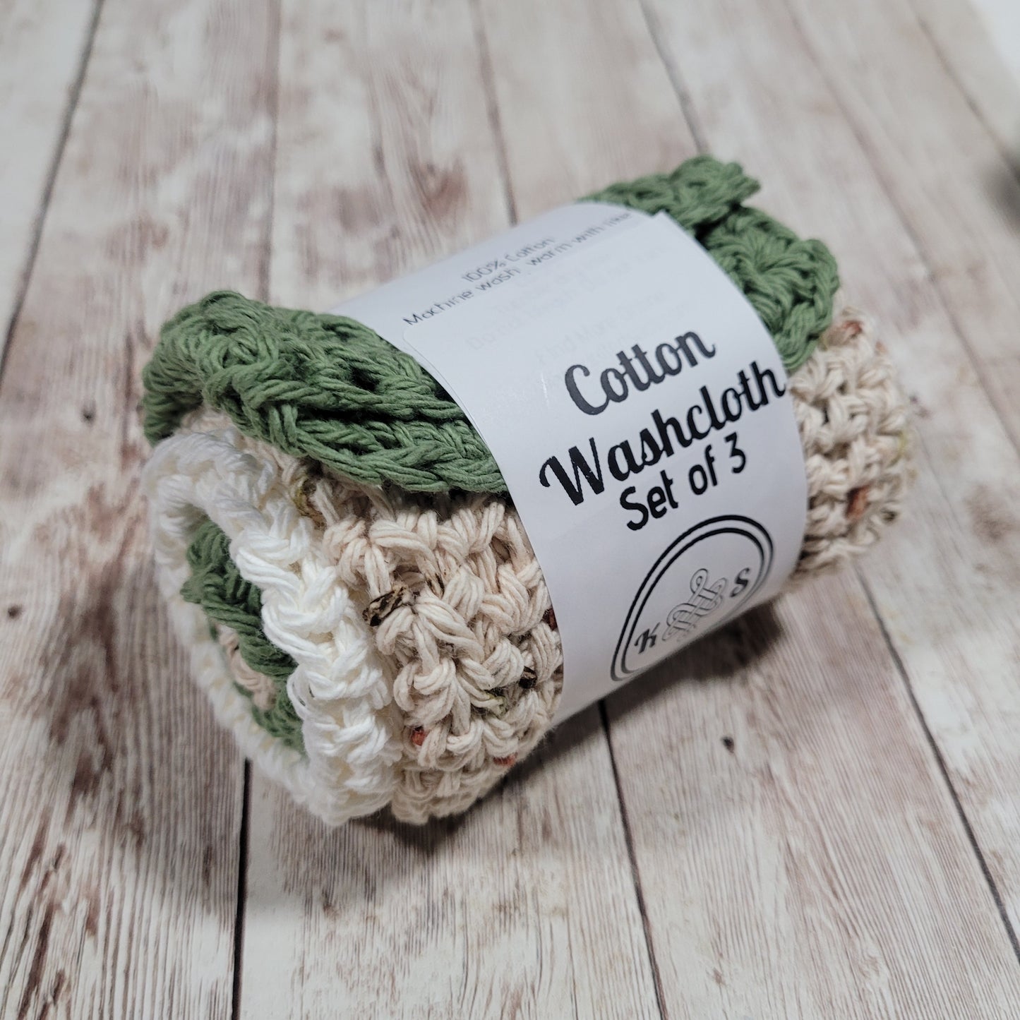 Set of 3 Cotton Washcloths - Neutral Sage