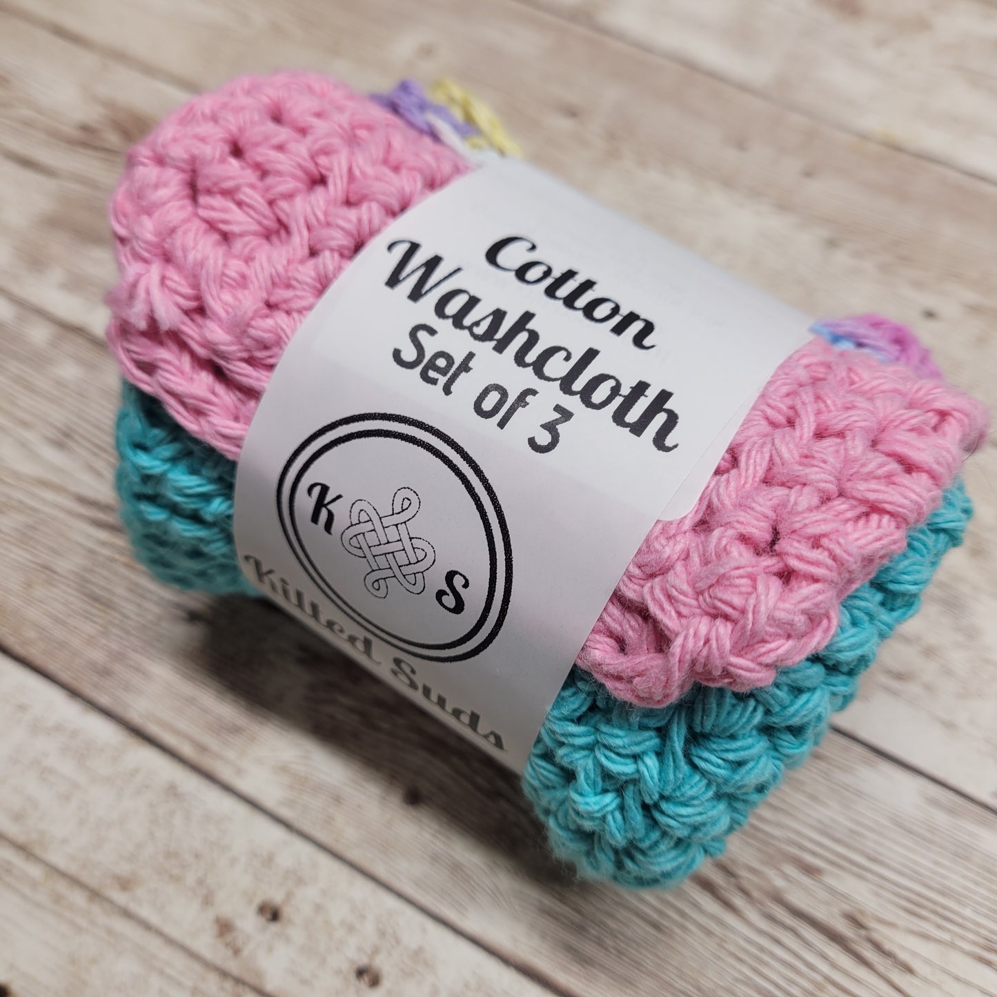 Set of 3 Cotton Washcloths - Baby Pastels