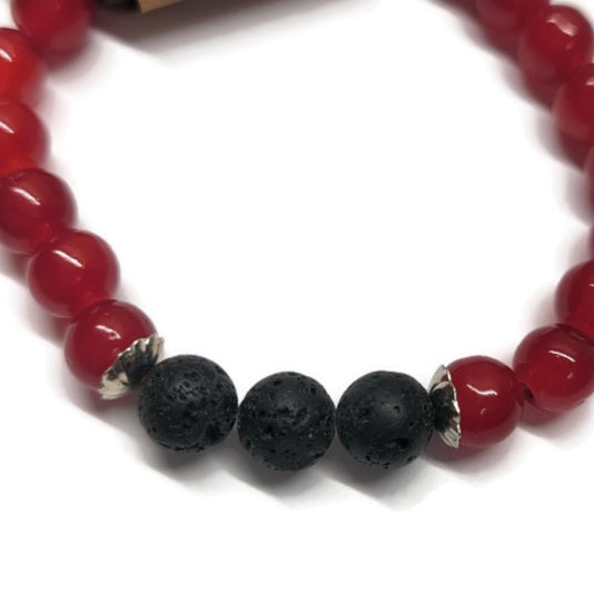 Lava Stone Aromatherapy Bracelet with Glass Beads - Multiple Colors