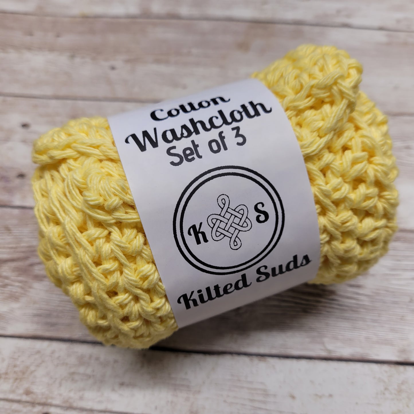 Set of 3 Cotton Washcloths - Pale Yellow