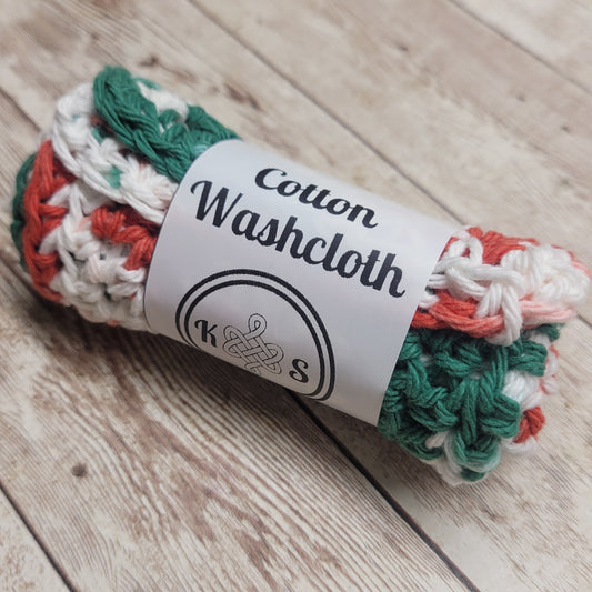 Holiday Cotton Washcloth - Red, White & Green Cotton Washcloth