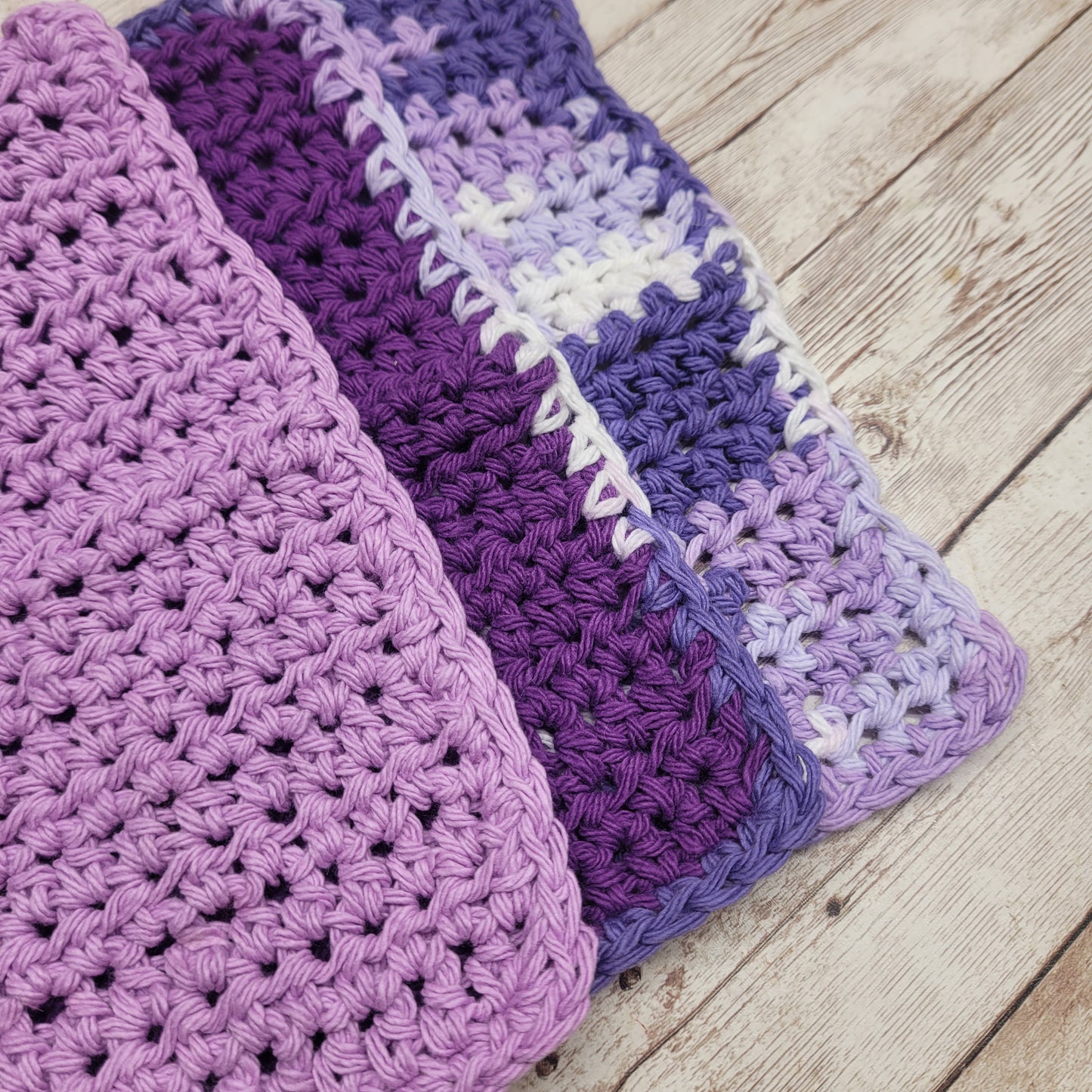 Set of 3 Cotton Washcloths - Shades of Purple