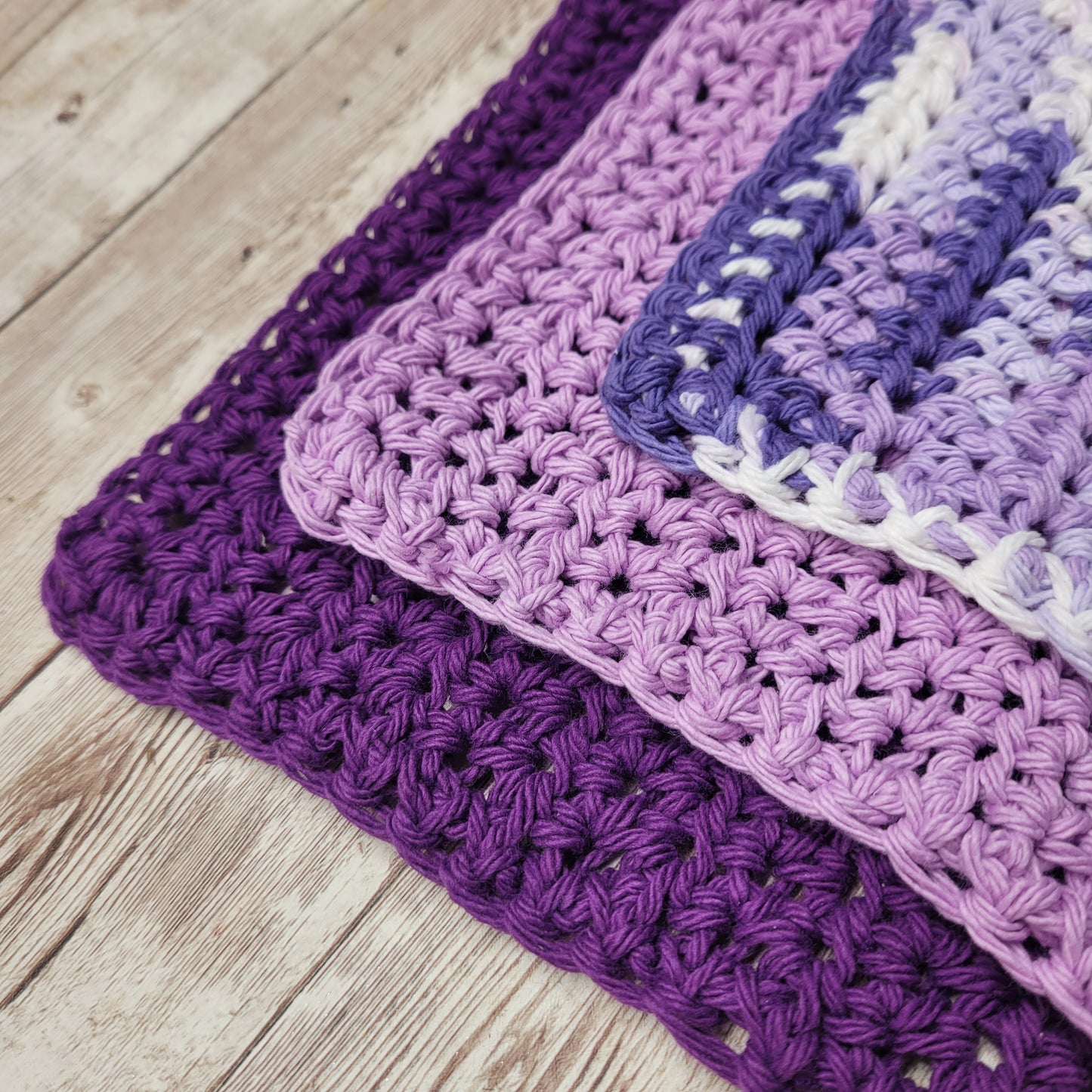 Set of 3 Cotton Washcloths - Purples