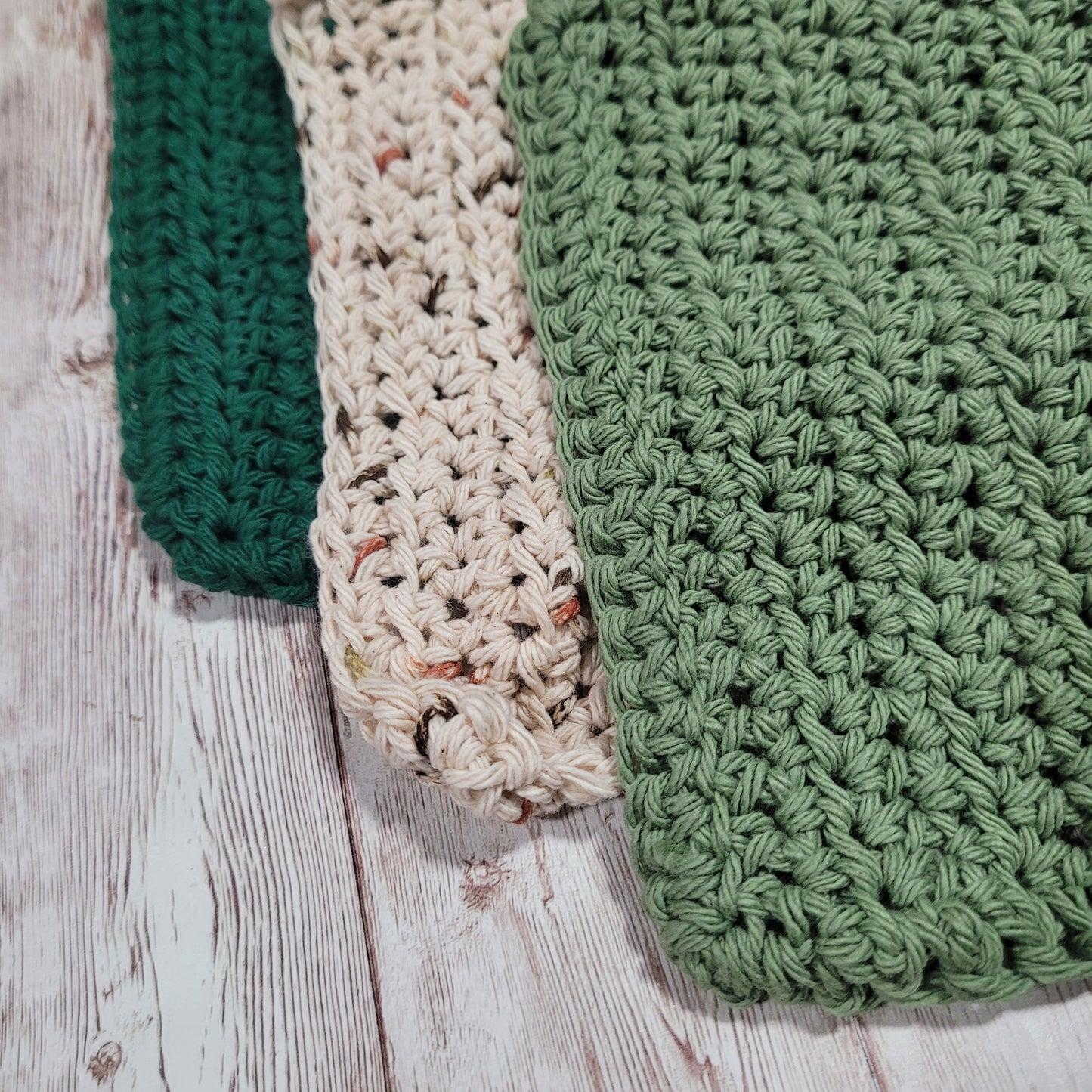 Set of 3 Cotton Washcloths - Natural Green