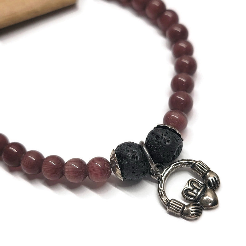 Lava Stone Aromatherapy Bracelet with Claddagh - Multiple Colors