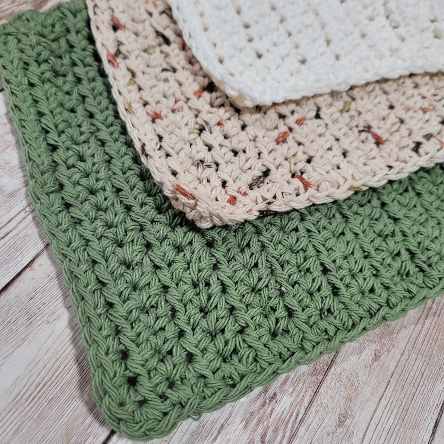 Set of 3 Cotton Washcloths - Neutral Sage