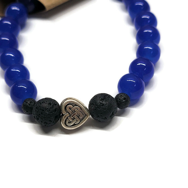 Lava Stone Aromatherapy Bracelet with Celtic Knot & Glass Beads - Multiple Colors