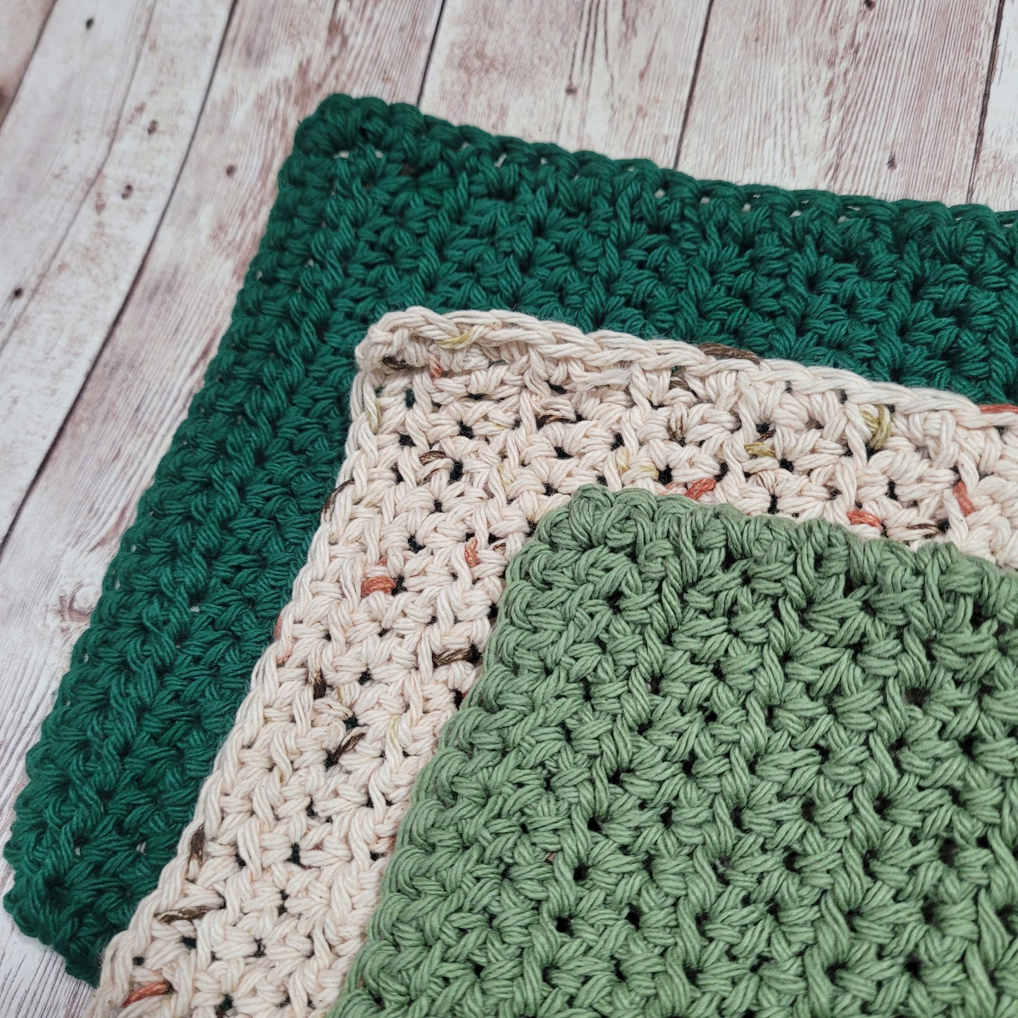 Set of 3 Cotton Washcloths - Natural Green