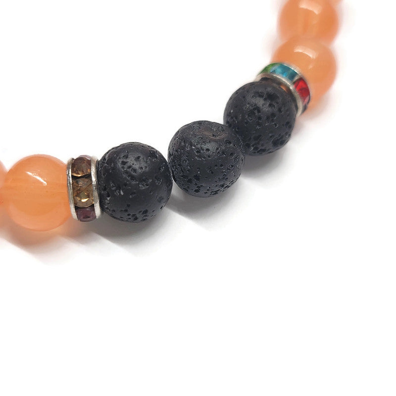 Lava Stone Aromatherapy Bracelet with Rhinestone Findings - Multiple Colors