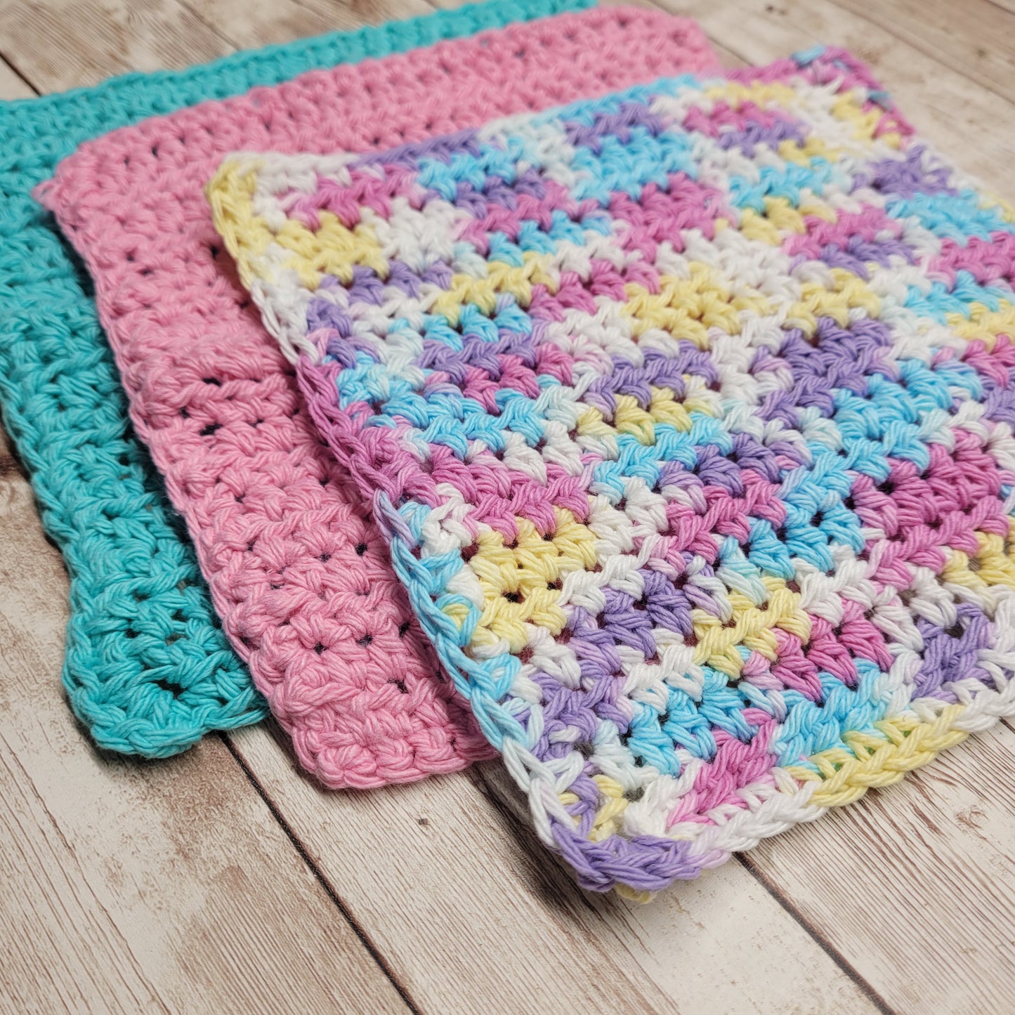 Set of 3 Cotton Washcloths - Baby Pastels