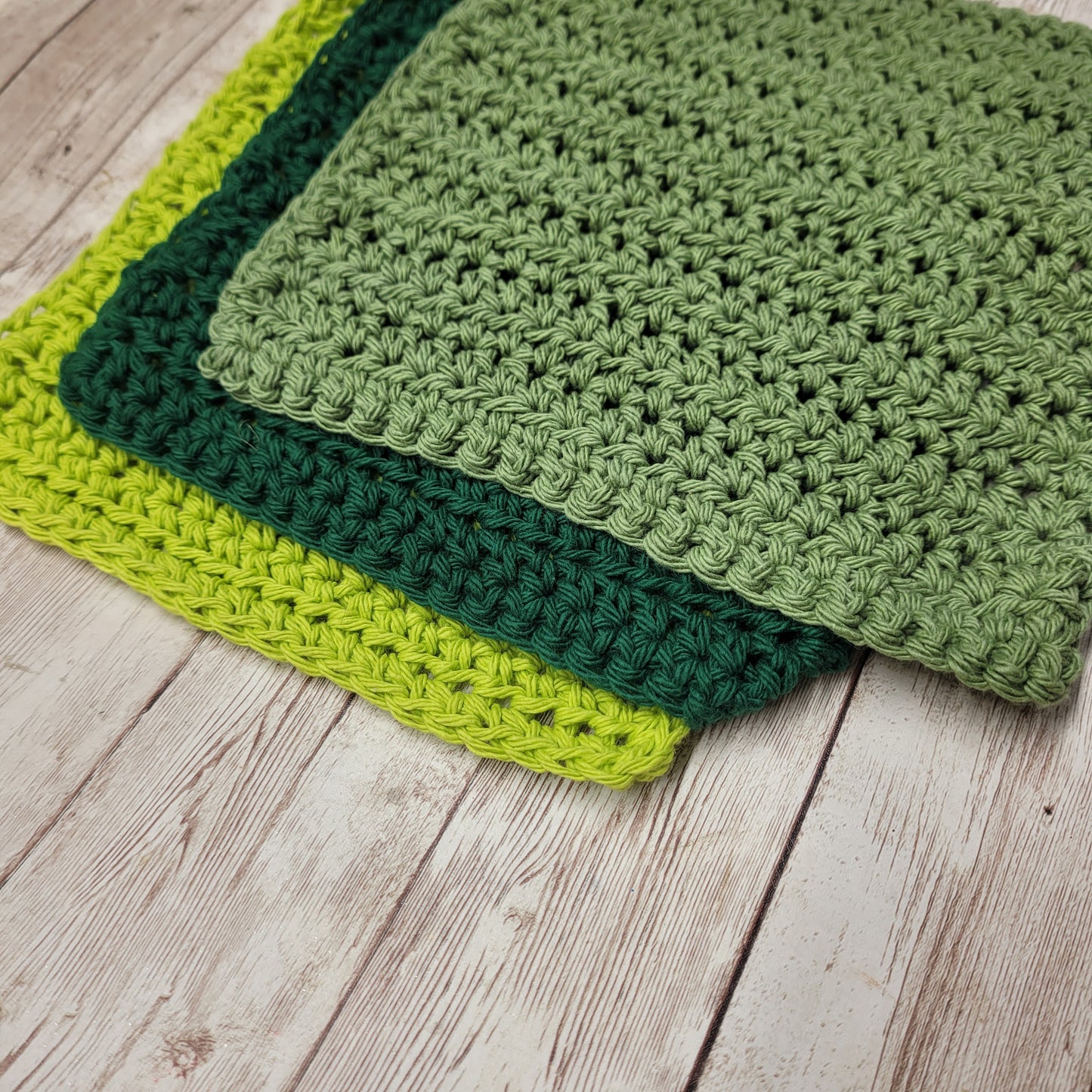 Set of 3 Cotton Washcloths - Greens