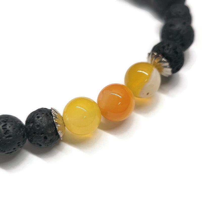 Lava Stone Aromatherapy Bracelet with Orange Banded Agate