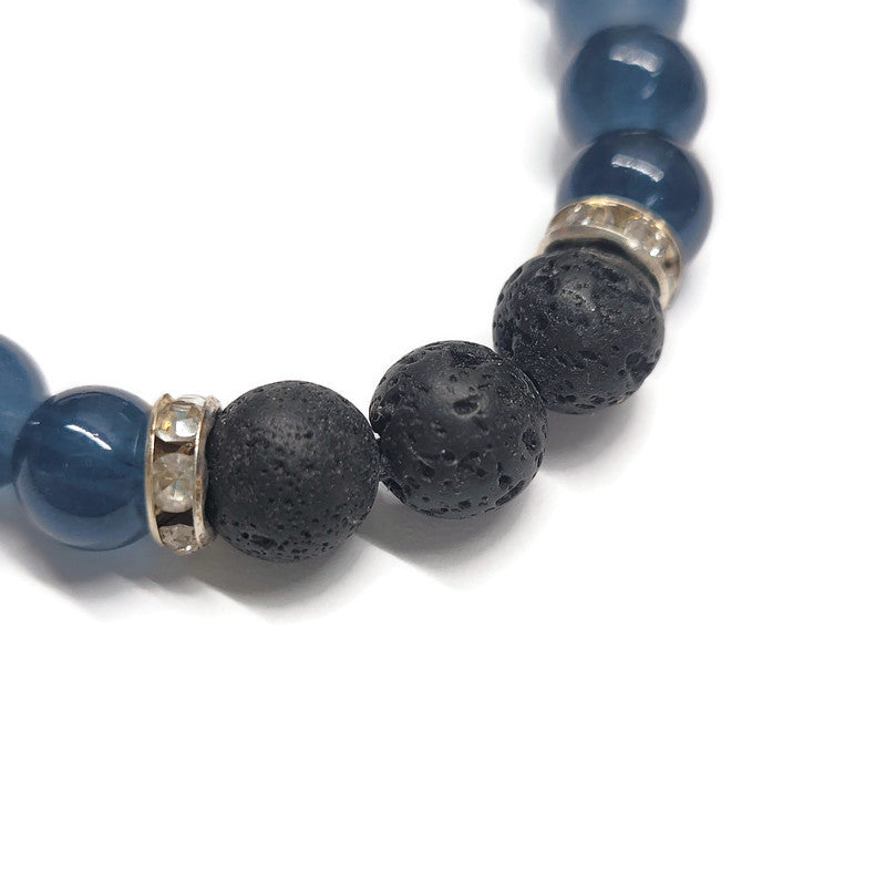 Lava Stone Aromatherapy Bracelet with Rhinestone Findings - Multiple Colors