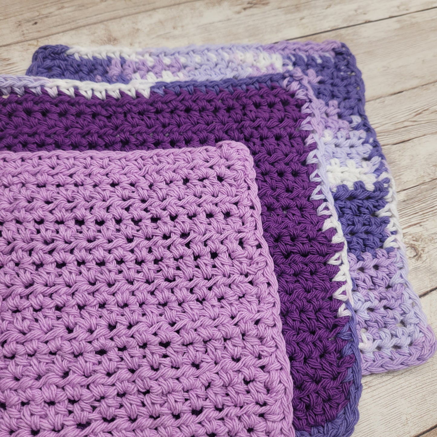 Set of 3 Cotton Washcloths - Shades of Purple