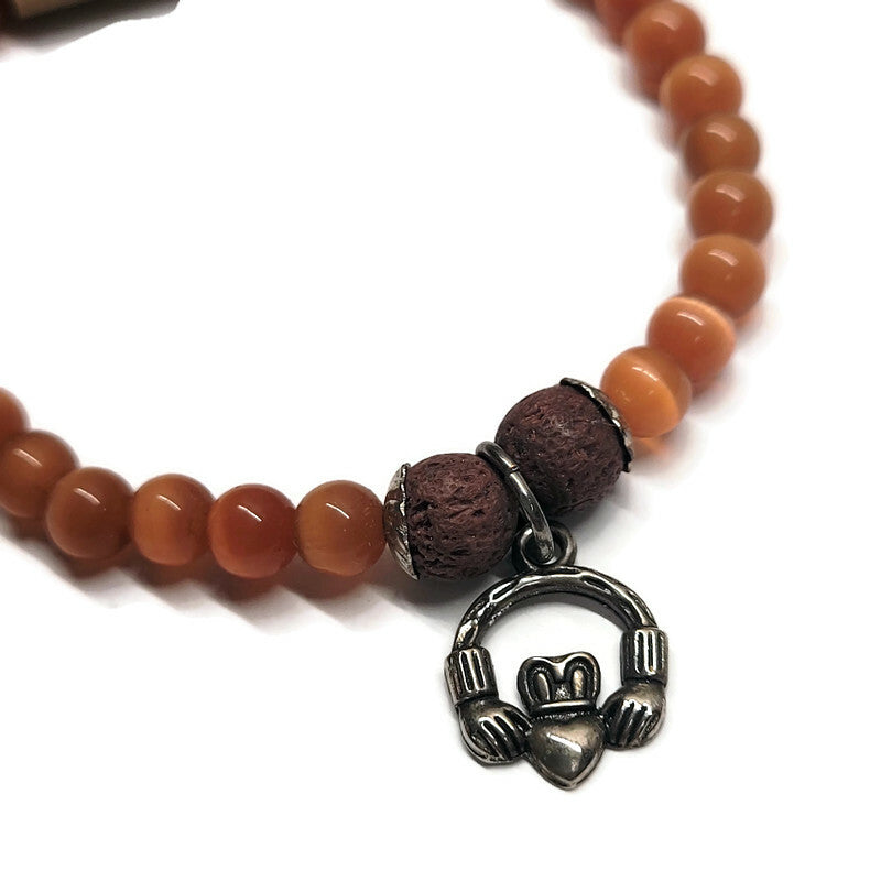 Lava Stone Aromatherapy Bracelet with Claddagh - Multiple Colors