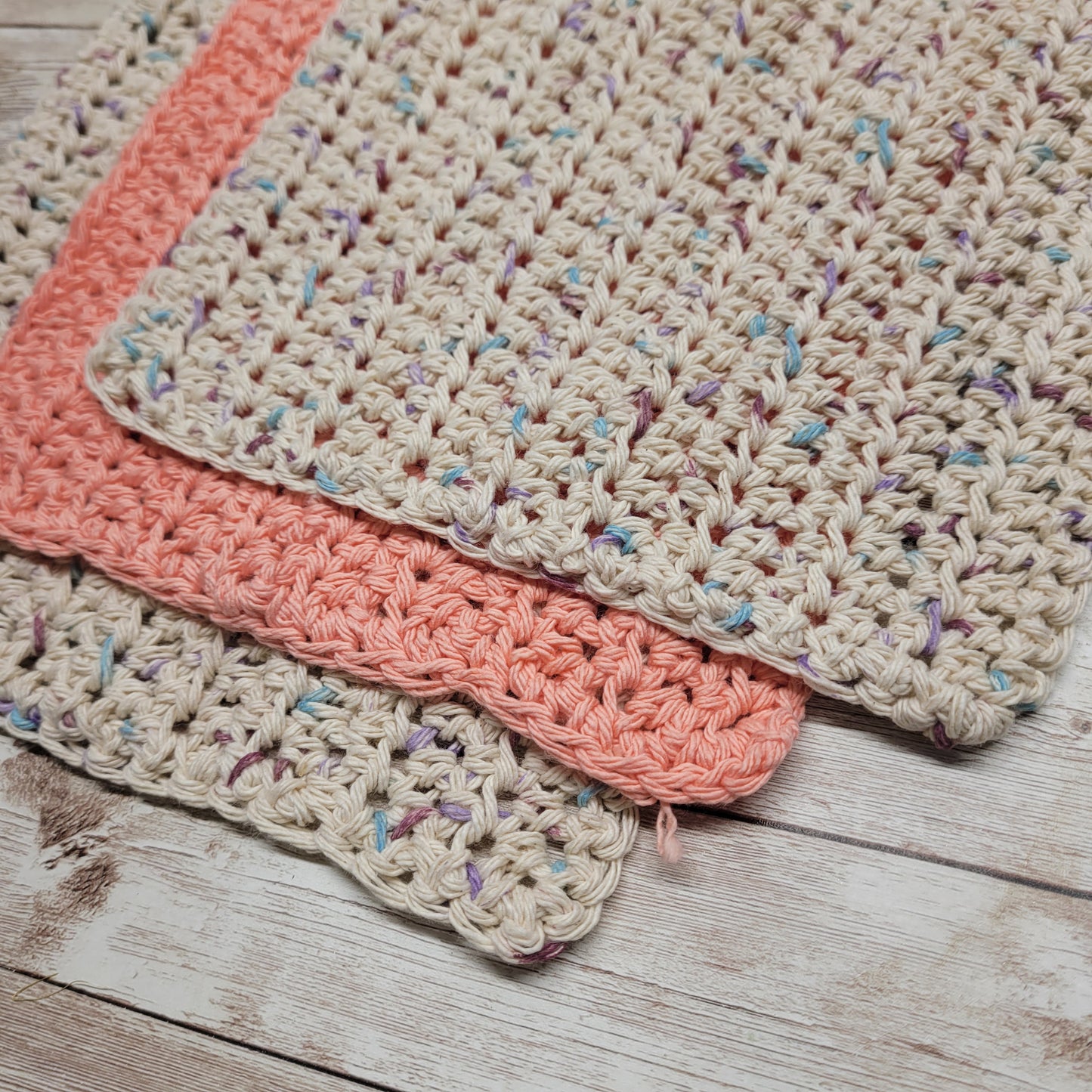 Set of 3 Cotton Washcloths - Peach Neutral