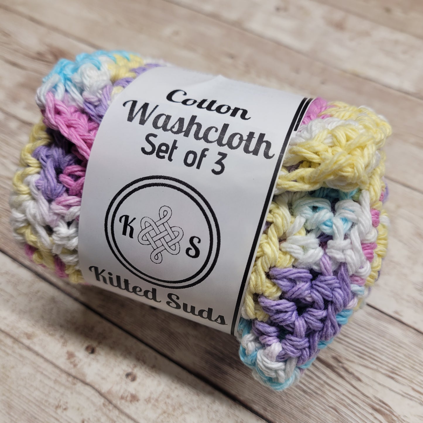 Set of 3 Cotton Washcloths - Pastels