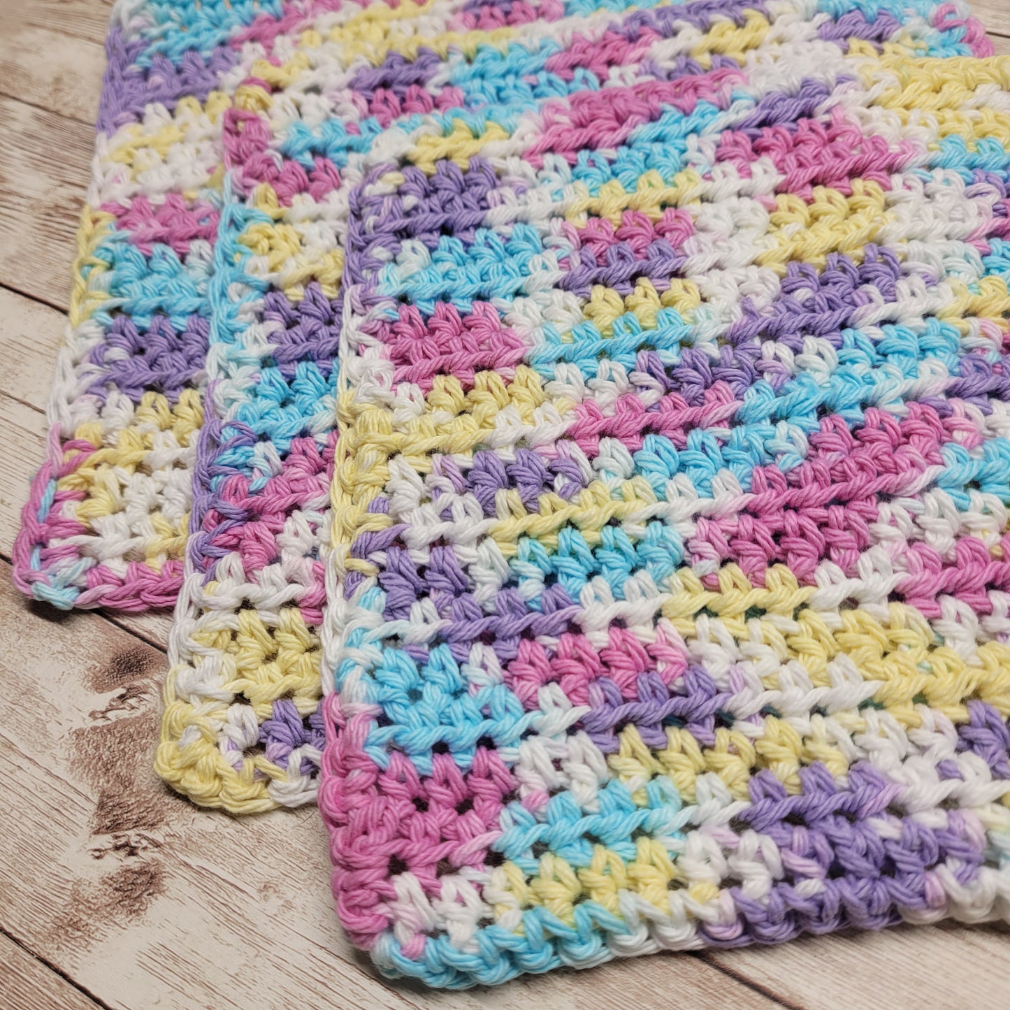 Set of 3 Cotton Washcloths - Pastels