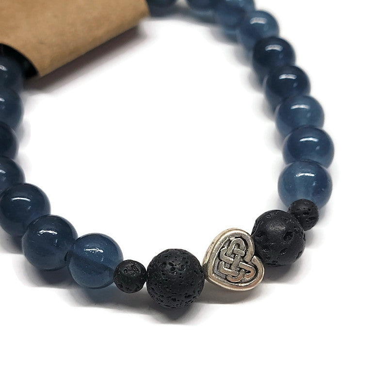 Lava Stone Aromatherapy Bracelet with Celtic Knot & Glass Beads - Multiple Colors