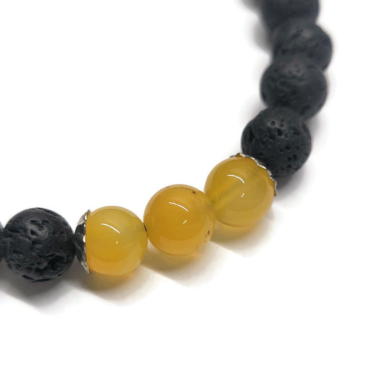 Lava Stone Aromatherapy Bracelet with Yellow Banded Agate