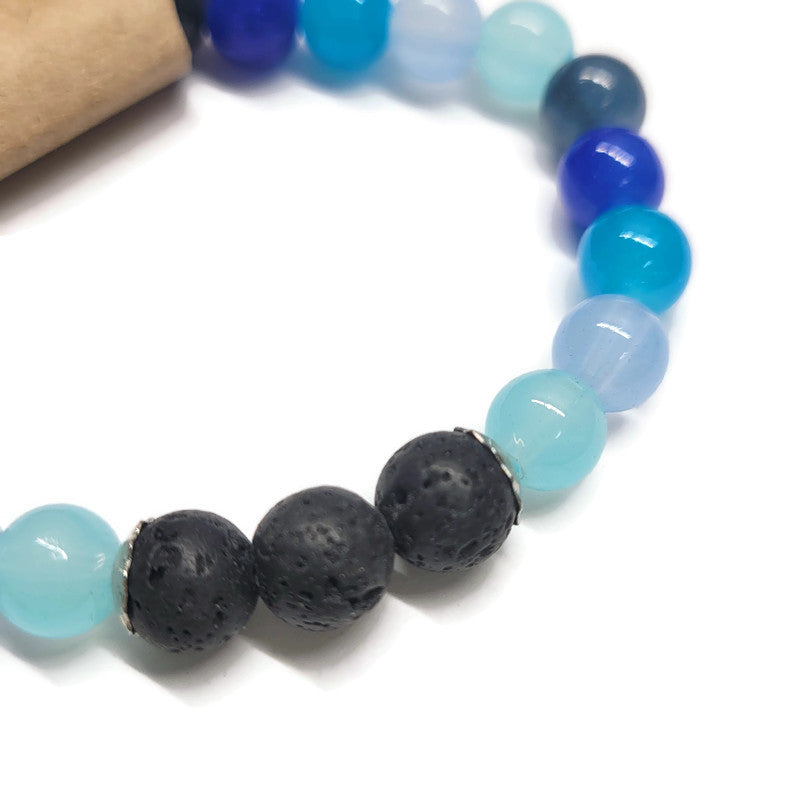 Lava Stone Aromatherapy Bracelet with Glass Beads - Multiple Colors