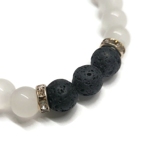 Lava Stone Aromatherapy Bracelet with Rhinestone Findings - Multiple Colors