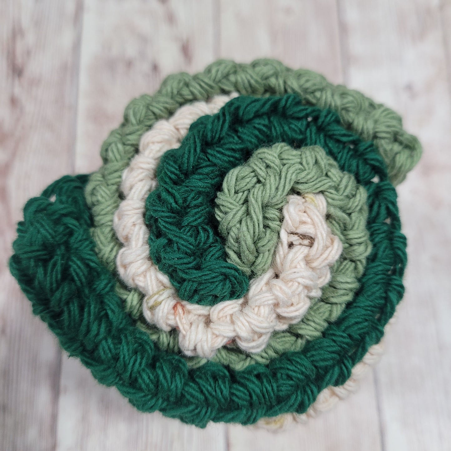 Set of 3 Cotton Washcloths - Natural Green