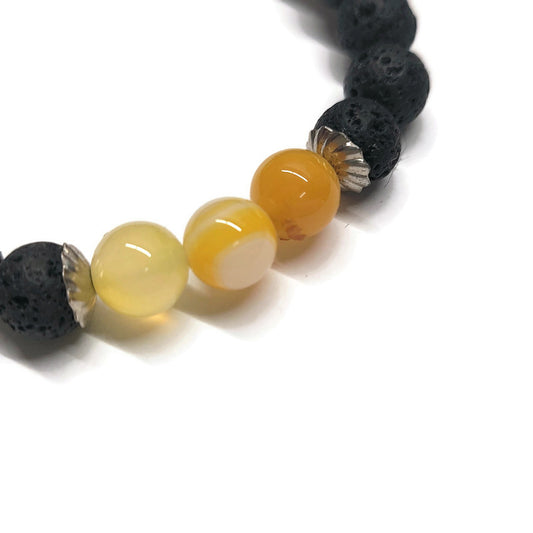 Lava Stone Aromatherapy Bracelet with Orange Banded Agate