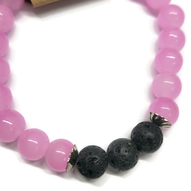 Lava Stone Aromatherapy Bracelet with Glass Beads - Multiple Colors