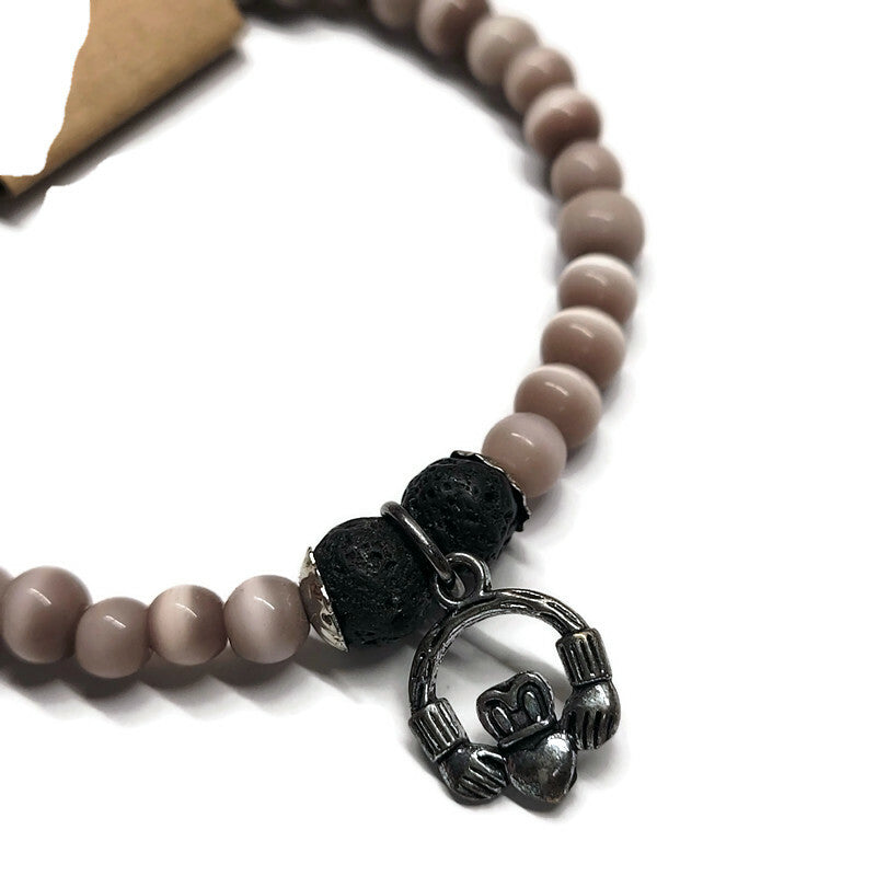 Lava Stone Aromatherapy Bracelet with Claddagh - Multiple Colors