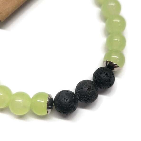 Lava Stone Aromatherapy Bracelet with Glass Beads - Multiple Colors