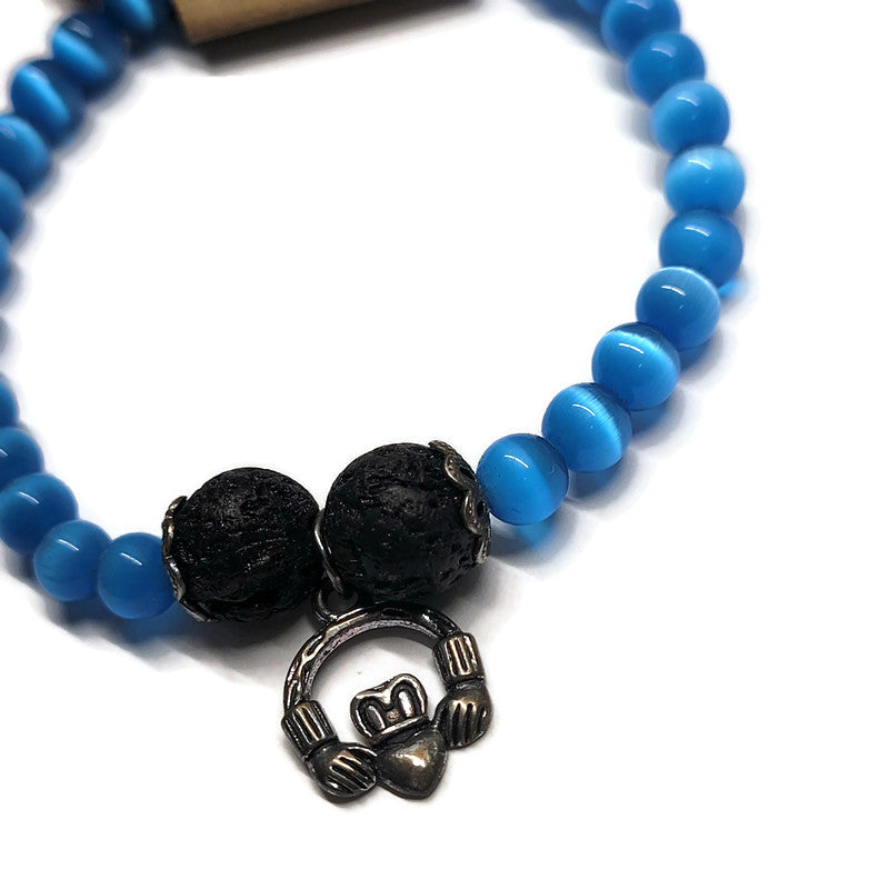 Lava Stone Aromatherapy Bracelet with Claddagh - Multiple Colors