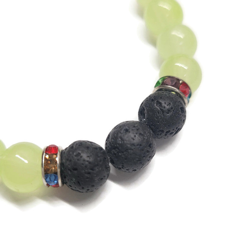 Lava Stone Aromatherapy Bracelet with Rhinestone Findings - Multiple Colors