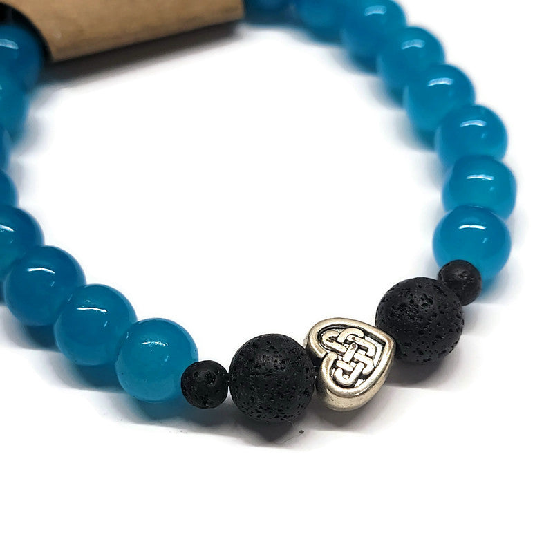 Lava Stone Aromatherapy Bracelet with Celtic Knot & Glass Beads - Multiple Colors