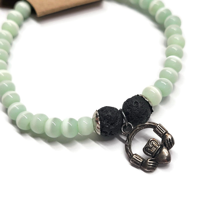 Lava Stone Aromatherapy Bracelet with Claddagh - Multiple Colors