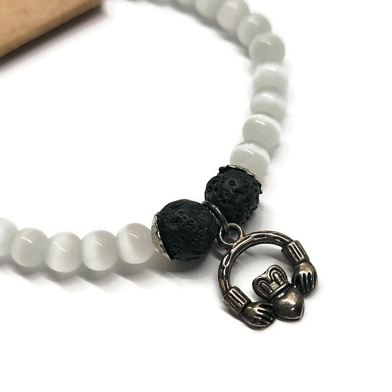 Lava Stone Aromatherapy Bracelet with Claddagh - Multiple Colors