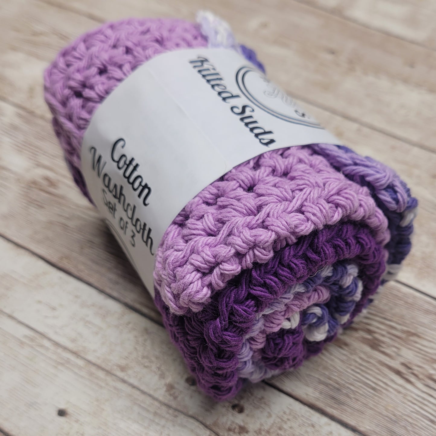 Set of 3 Cotton Washcloths - Shades of Purple