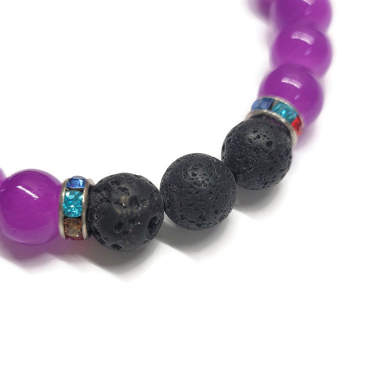 Lava Stone Aromatherapy Bracelet with Rhinestone Findings - Multiple Colors