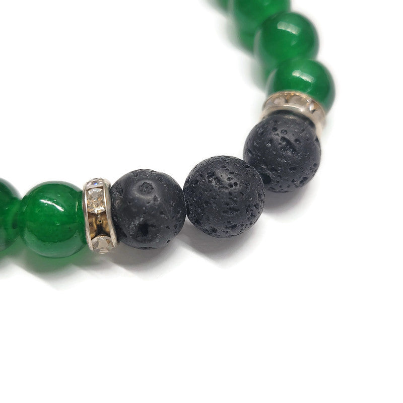 Lava Stone Aromatherapy Bracelet with Rhinestone Findings - Multiple Colors