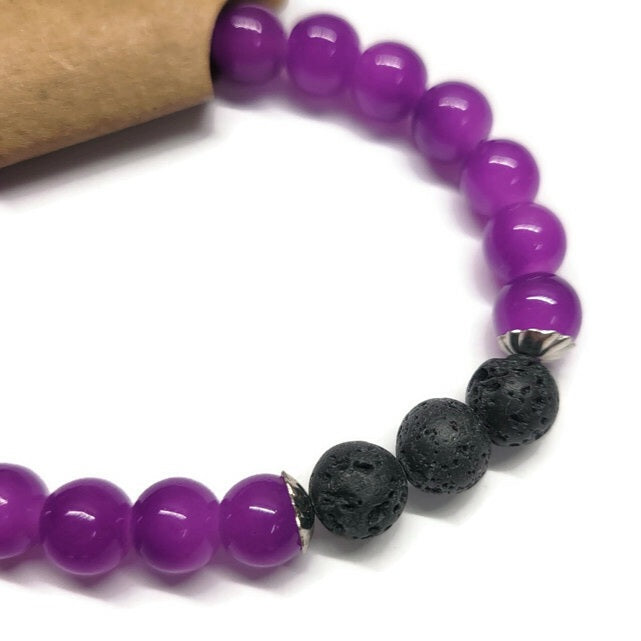 Lava Stone Aromatherapy Bracelet with Glass Beads - Multiple Colors