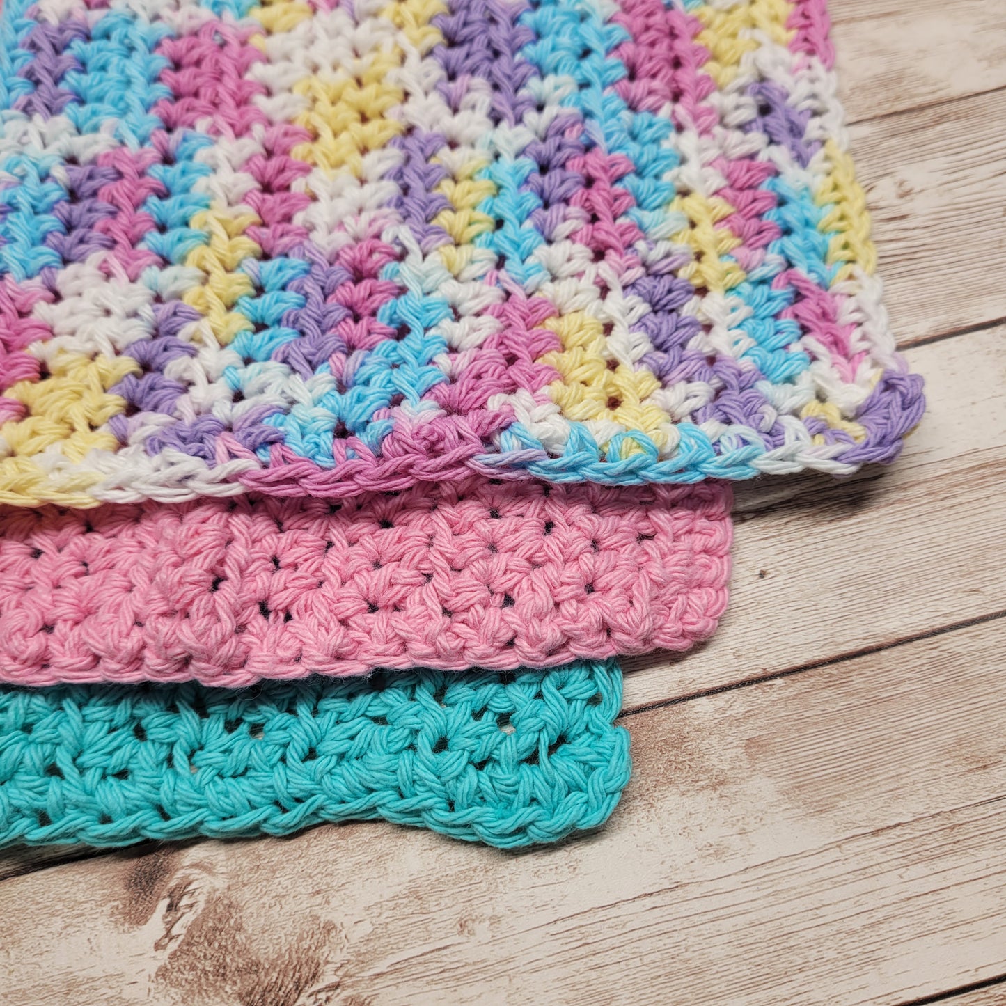 Set of 3 Cotton Washcloths - Baby Pastels