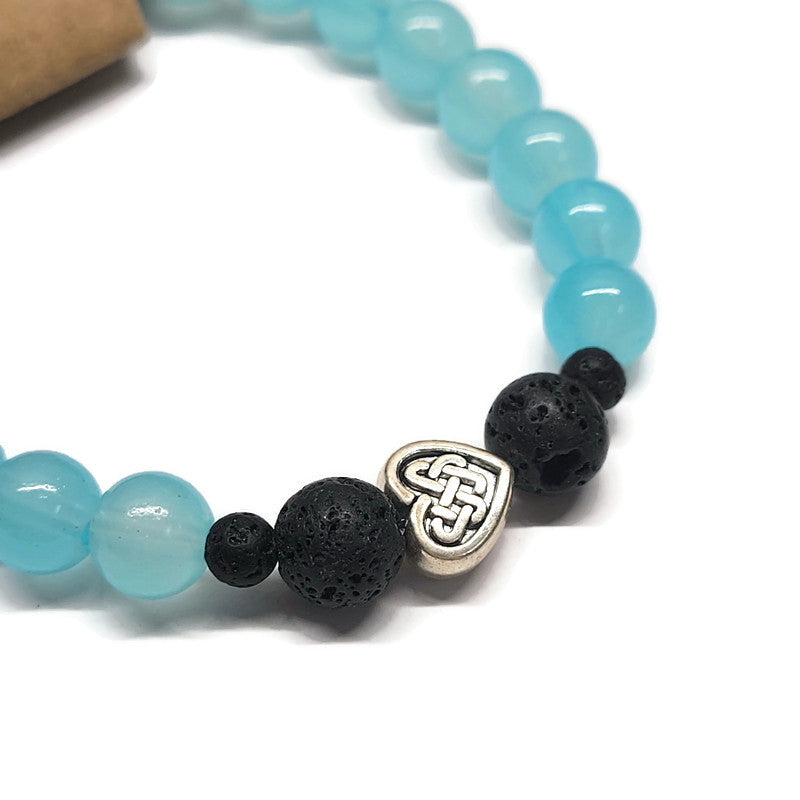 Lava Stone Aromatherapy Bracelet with Celtic Knot & Glass Beads - Multiple Colors